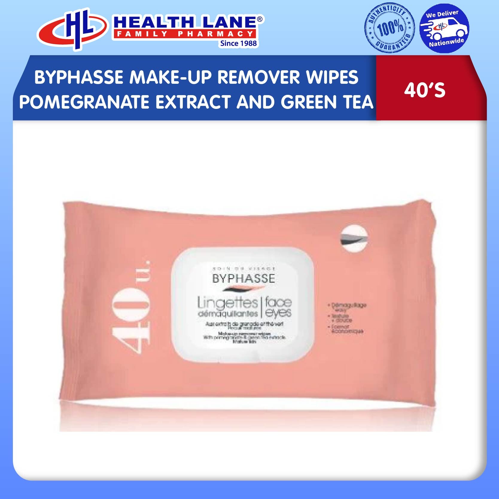 BYPHASSE MAKE-UP REMOVER TISSUE LEMBAP POMEGRANATE EXTRACT AND GREEN TEH (40S)
